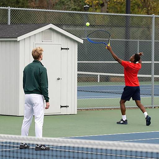 Dynamic Tennis Match on Outdoor Court