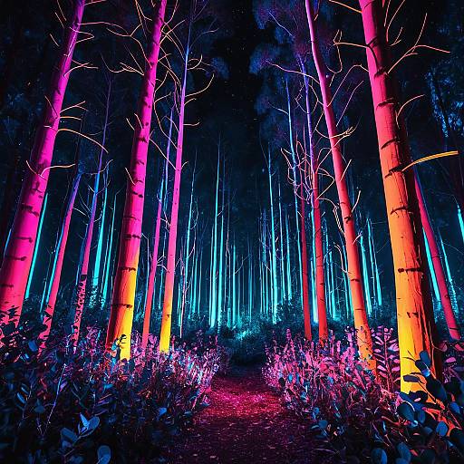 Neon Eucalyptus Forest at Night