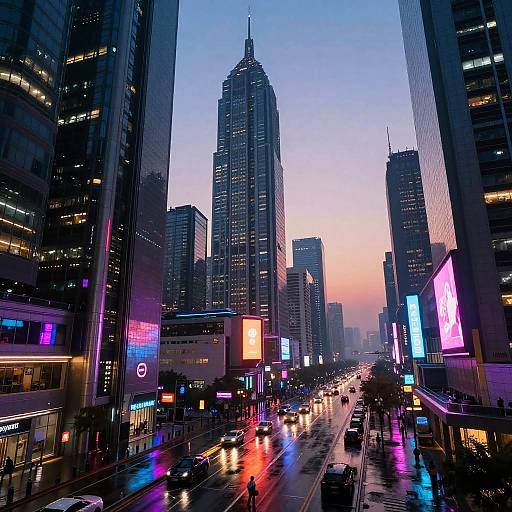 Futuristic Cyberpunk Cityscape at Dusk