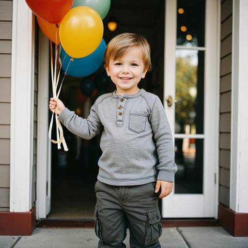 Smiling Toddler Boy Holding Balloons