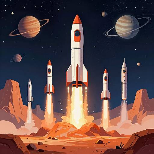 Retro-Futuristic Rocket Launch Illustration