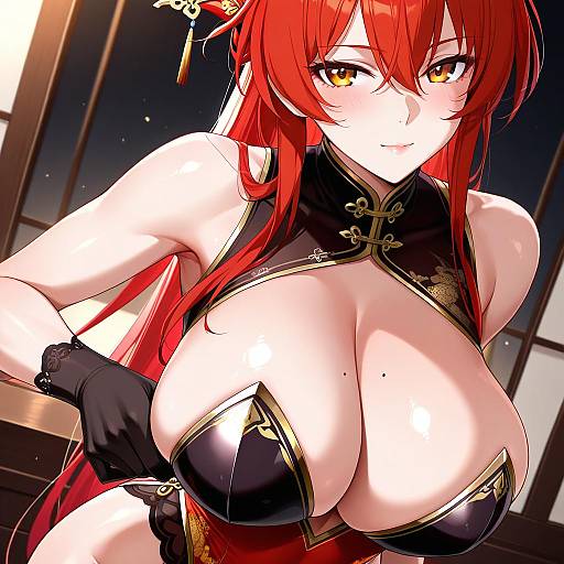 Illustration of Murata himeko (vermillion knight), honkai (series) in the style of Shoujo donburi