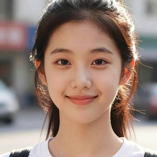 Portrait of young Korean woman smiling outdoors