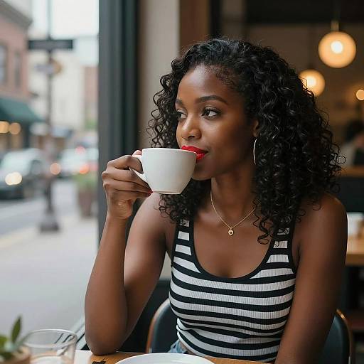 Evening Café Scene with Stylish Woman