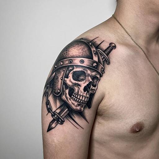 Realistic Skull Tattoo on Man's Shoulder