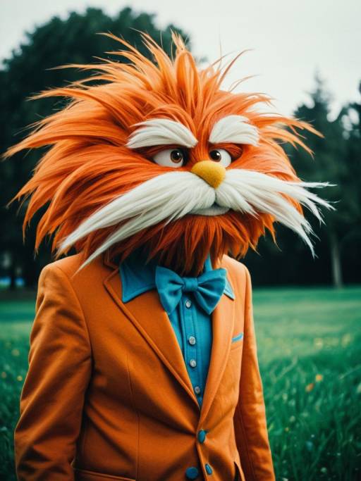 Person in Lorax Costume with Orange Suit