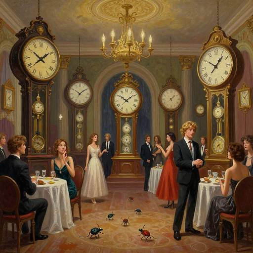 Surreal Ballroom with Towering Clocks