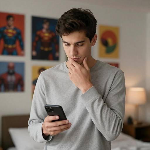 Pensive Young Man with Smartphone
