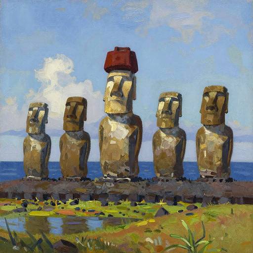 Impressionistic Moai Statues at Dawn