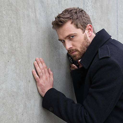Man with gun against concrete wall