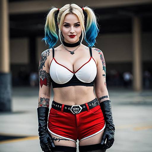 Woman in Harley Quinn Inspired Costume