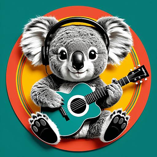 Cute Koala Logo with Guitar and Headphones
