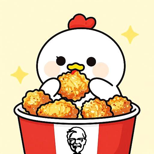 Cute Chicken Enjoying KFC Bucket