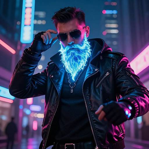 Cyberpunk City Dweller with Neon Beard