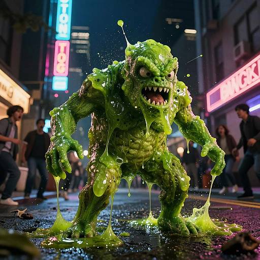 Green Goo Monster Attacks City