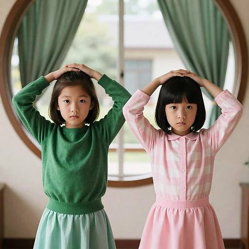 Young Girls Posing by a Window