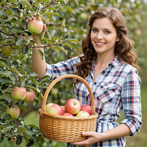 Woman Picking Apples with Basket