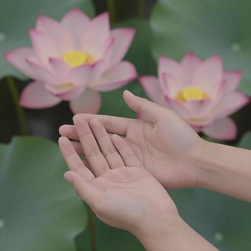 Tender Connection: Hands and Lotus Flowers