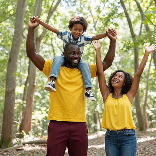 Joyful African-American Family in Forest