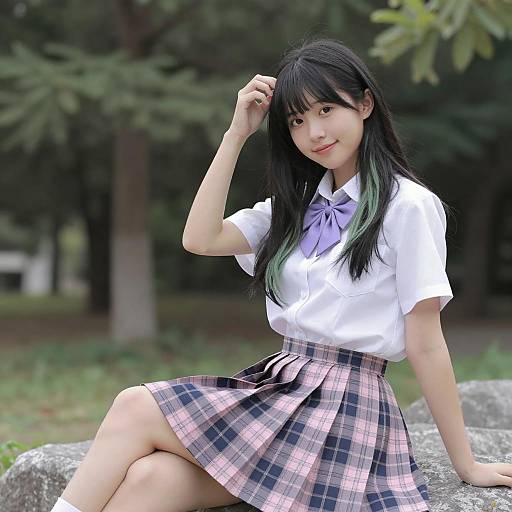 Cheerful Asian Woman in Unique Outfit