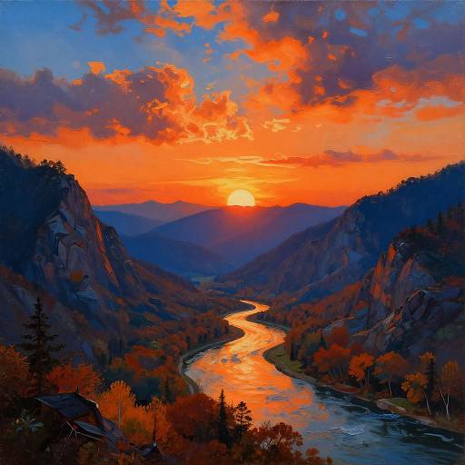 Vivid Sunset Over Mountain Range