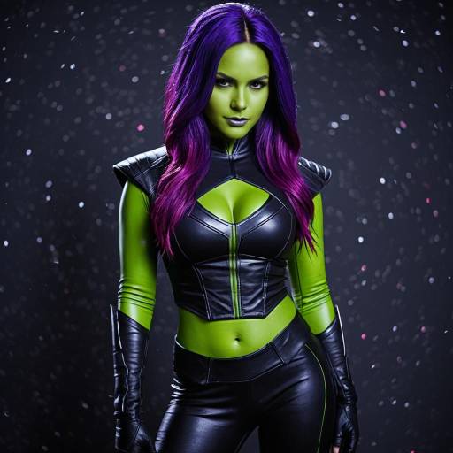 Sexy Gamora Cosplay with Green Skin and Purple Hair