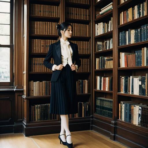 Contemplative Ballerina in Vintage Library