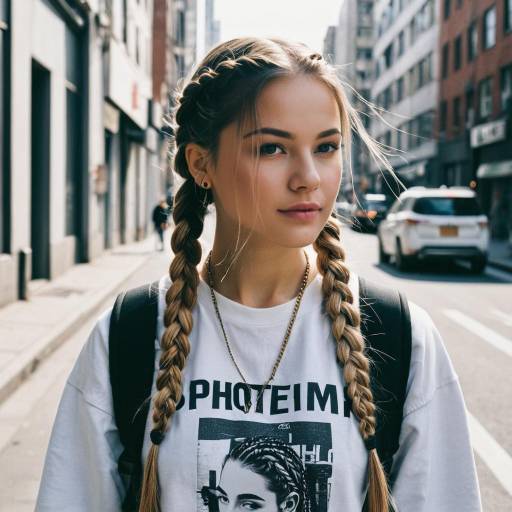 Young Woman with Half Braids in Urban Street