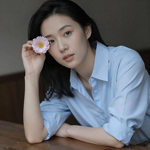 Asian Woman with Pink Flower