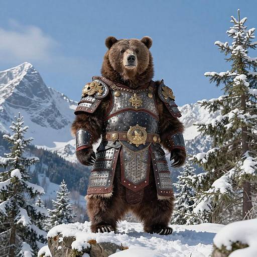 Warrior Bear on a Snowy Cliff