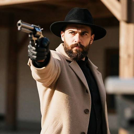 Mysterious Bearded Man with Revolver
