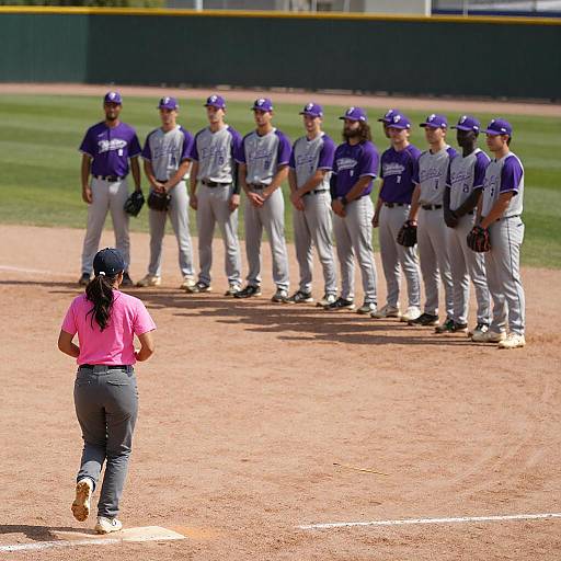 Baseball Team Lined Up on Field