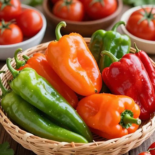 Colorful Basket of Peppers and Chilies
