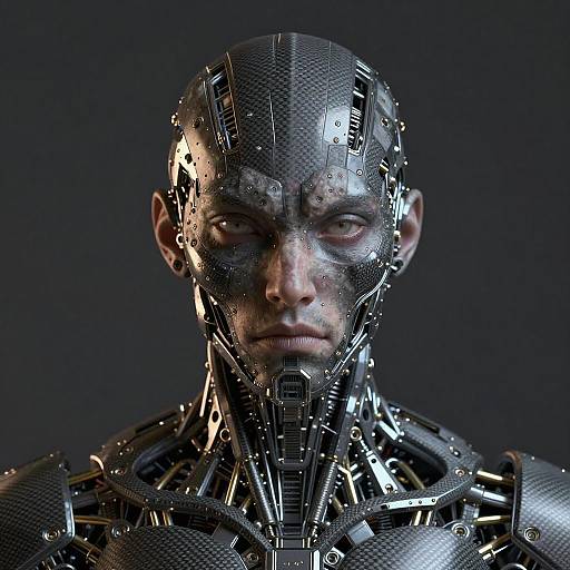 Symmetrical Cyberpunk Biomechanical Carbon-Fiber Hyperreal Portrait