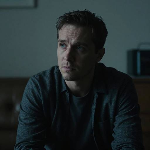 Introspective Man in Dimly Lit Room