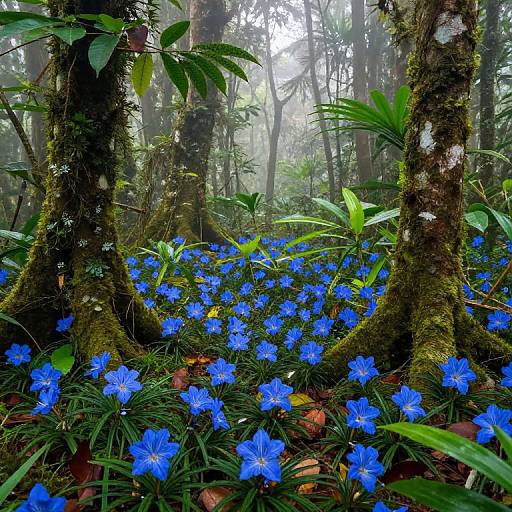 Exotic Blue Rainforest Flowers Scene
