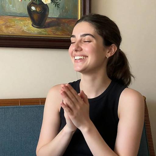 Joyful Woman on Wicker Couch