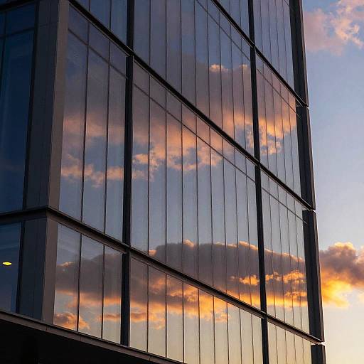 Futuristic Glass Building at Sunset