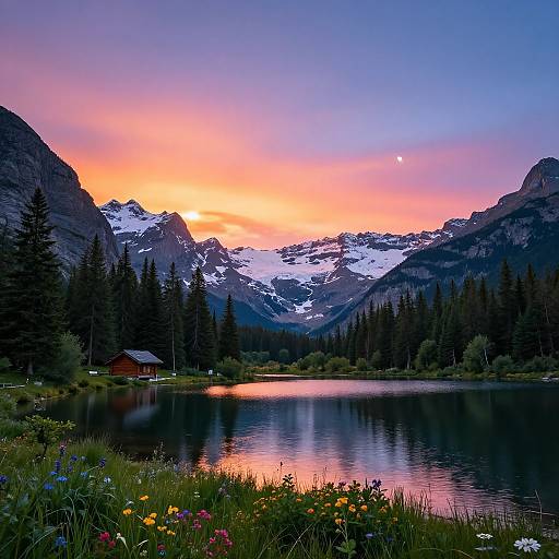 Serene Mountain Lake Sunset Landscape