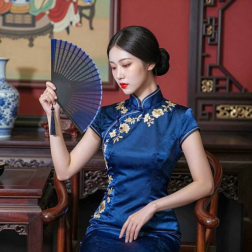 Elegant East Asian Woman in Cheongsam