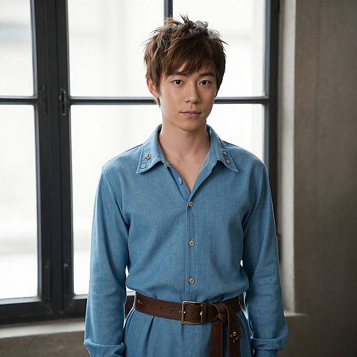 Man in Blue Shirt by Window