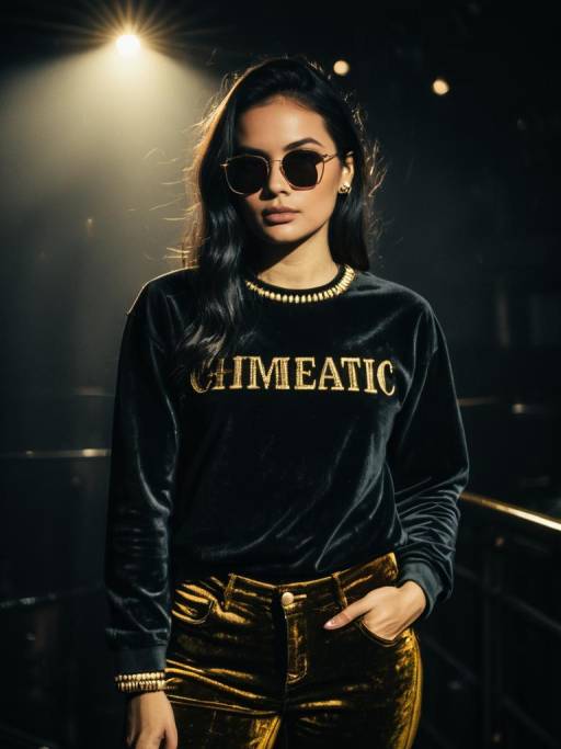Woman in Black and Gold Casual Outfit