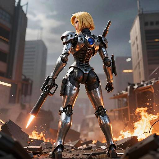 Mecha Android 18 in Urban Battlefield