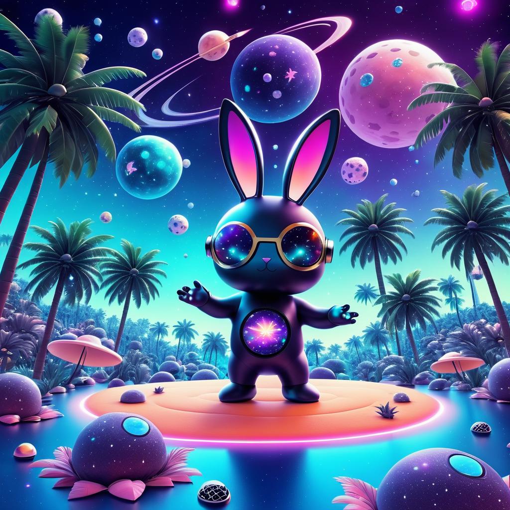 Adorable Alien Bunny in Cosmic Landscape