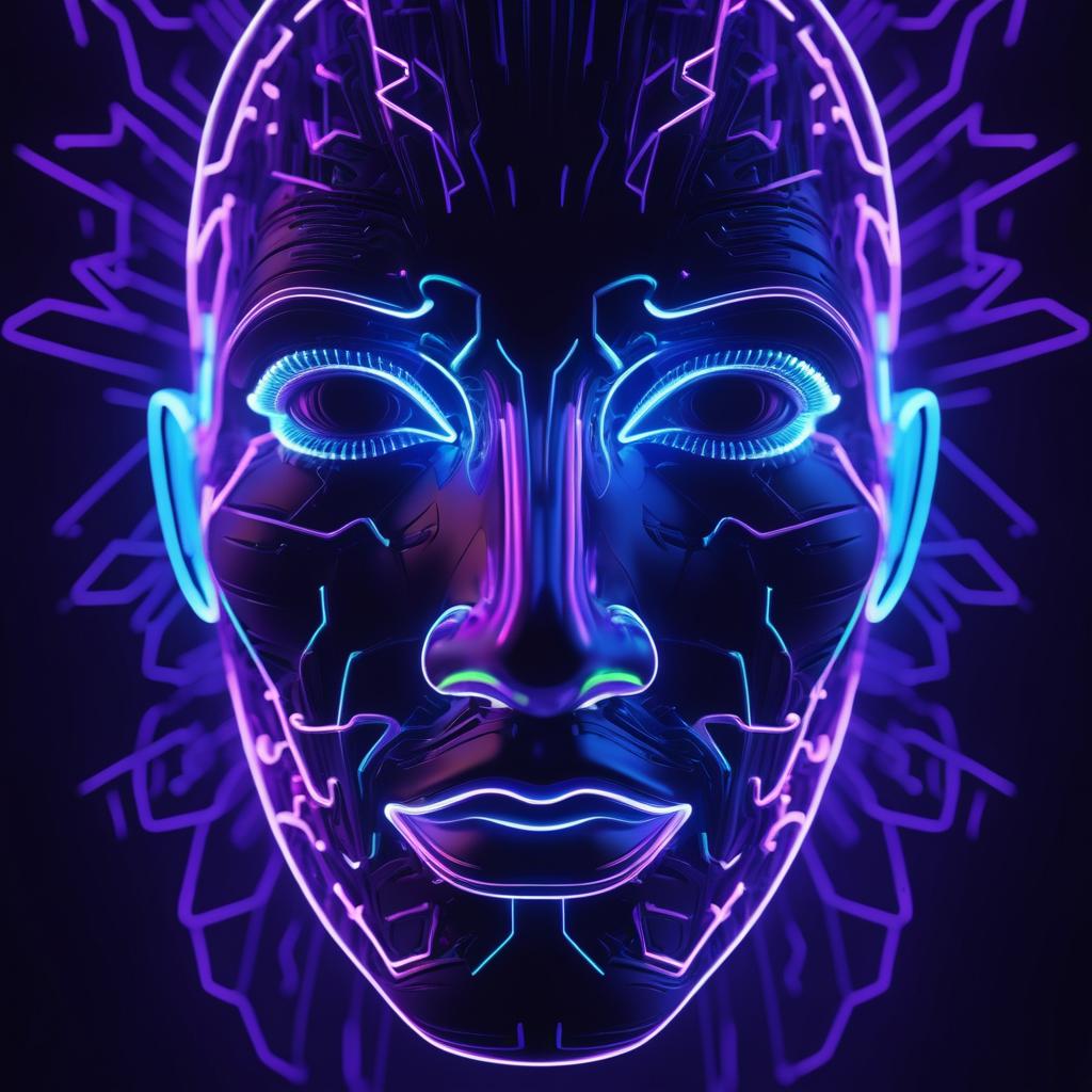 Surreal Neon Light Face in Digital Art