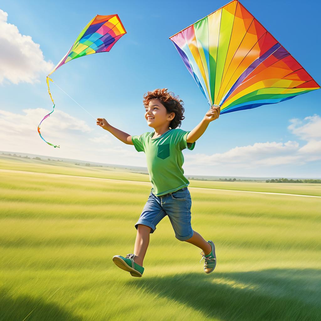 Joyful Boy Flying Kite in Nature