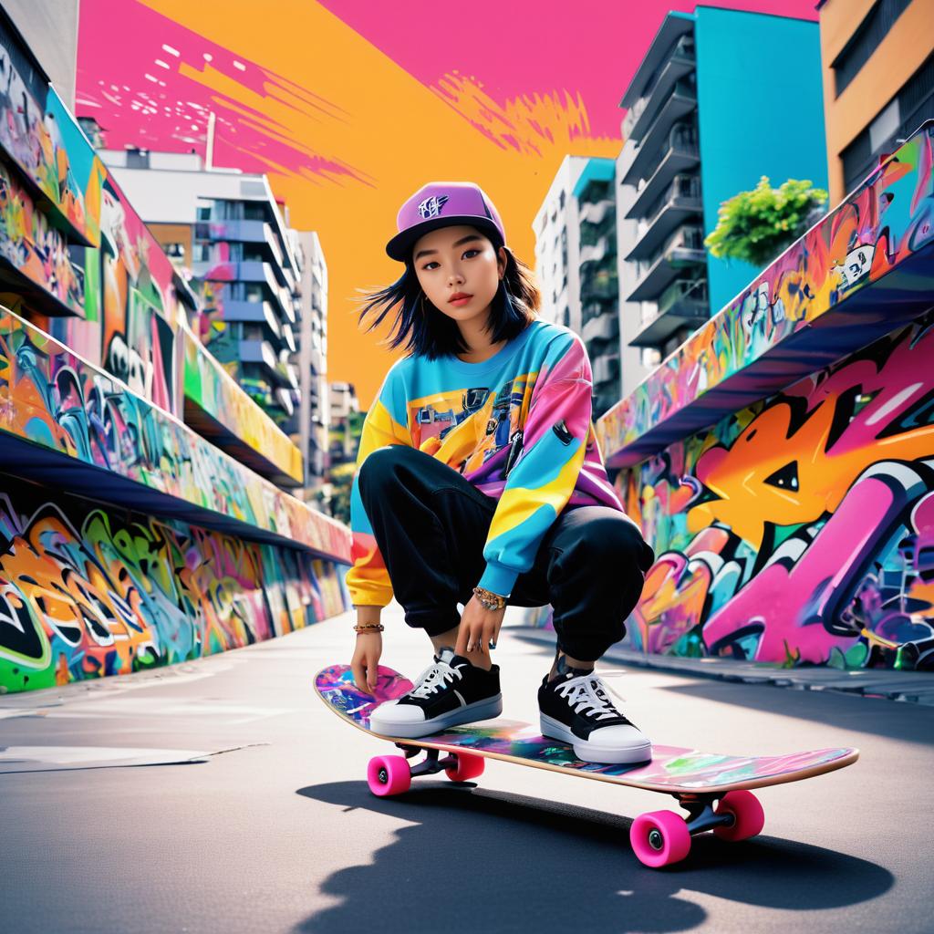 Dynamic Skateboarder in Urban Graffiti Style