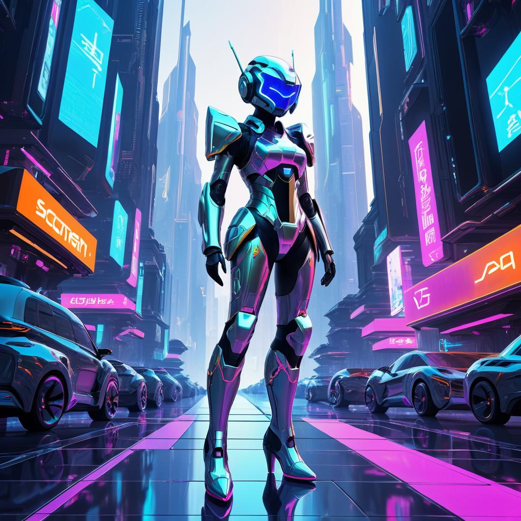 Curious Robot's Adventure in Futuristic City