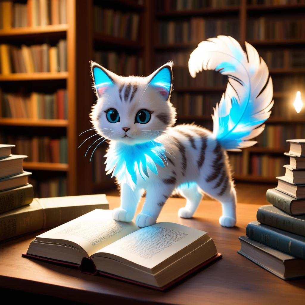 Whimsical Cat-Book Hybrid in Library