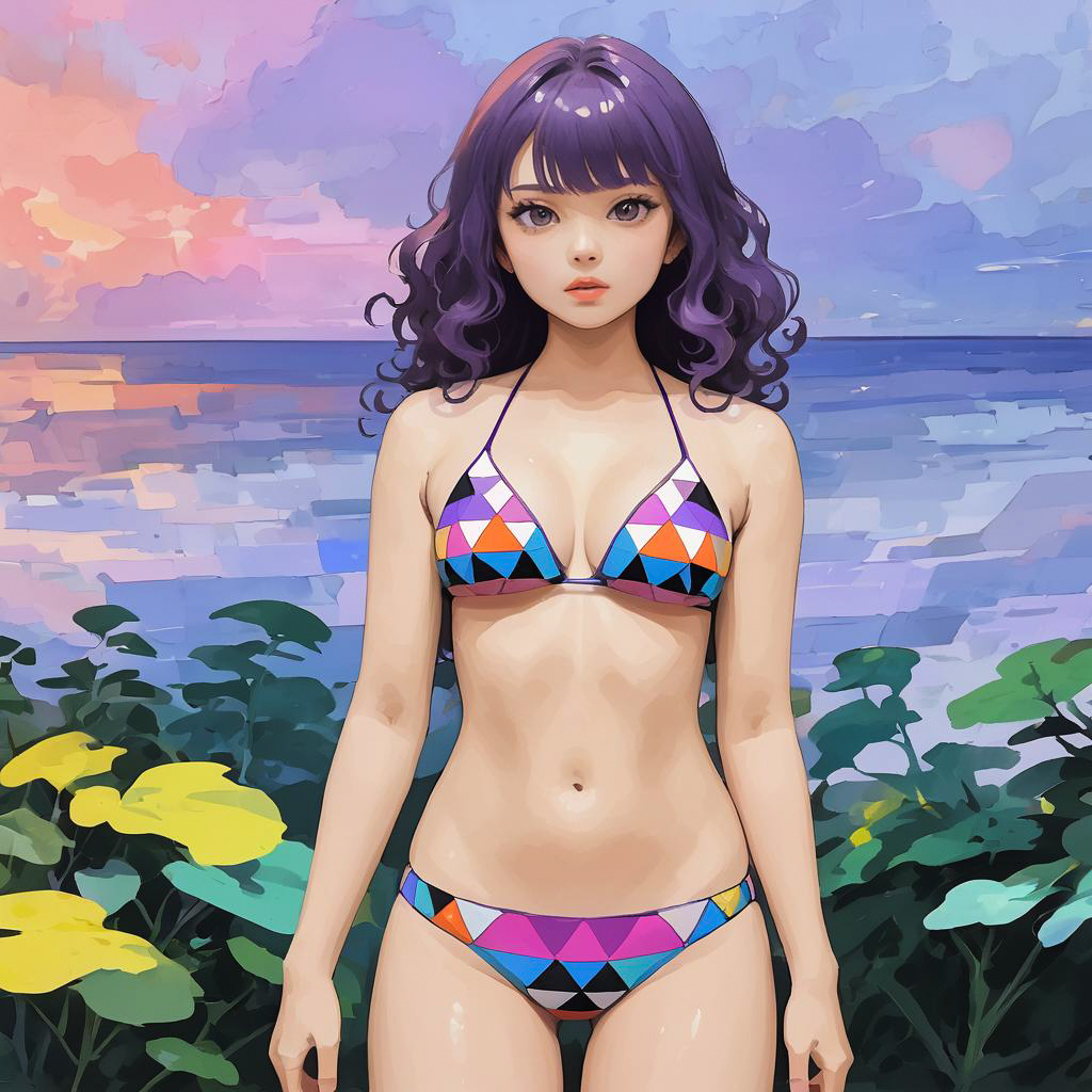 Confident Teen Girl in Geometric Swimsuit